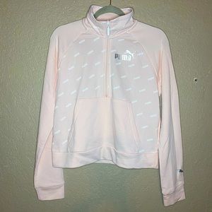 Puma Quarter Zip blush pink logo sweater NWT